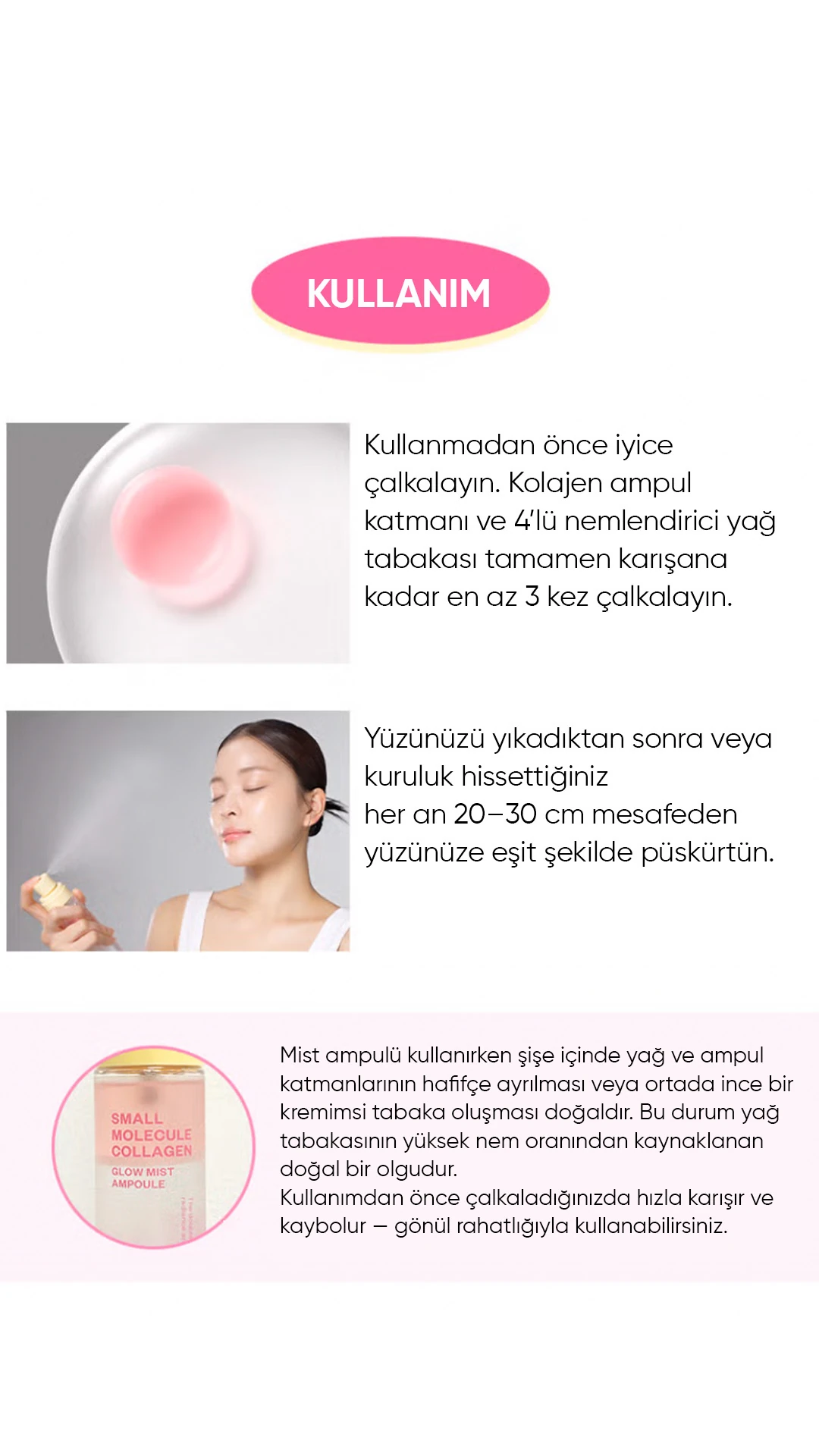 Küçük Moleküllü Kolajen ve Parlak Cam Cilt Sprey Small Molecule Collagen Glow Mist