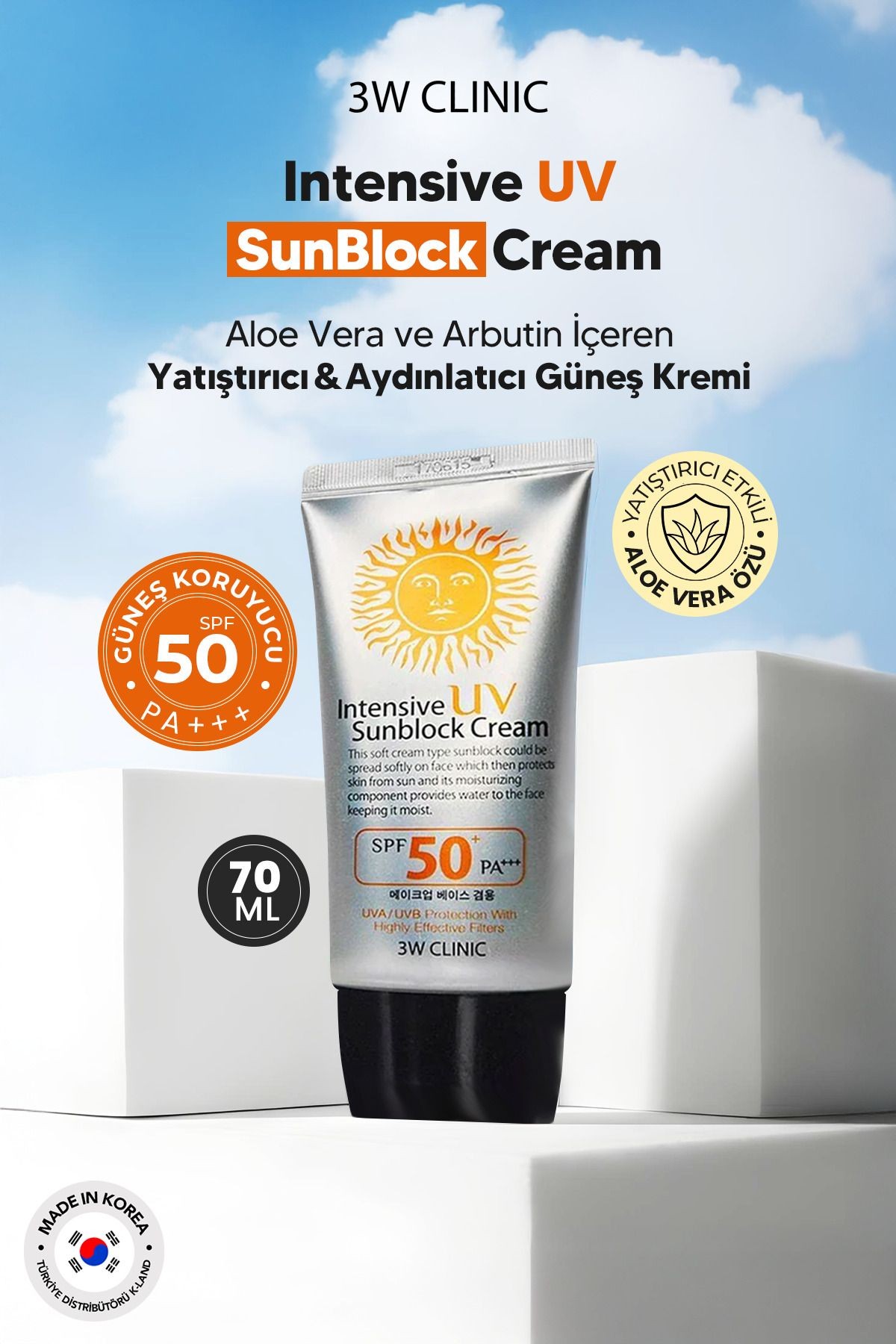 Yüksek Koruma Sağlayan Güneş Kremi 3w Clinic Intensive Uv Sun Block Cream Spf50+ Pa+++