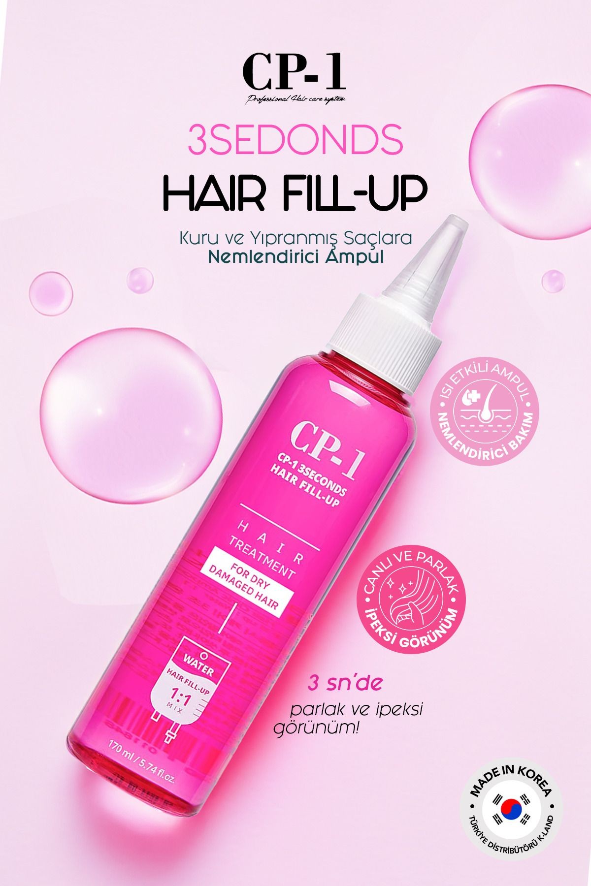 Cp-1 Keratin Seramid Ve Kolajen Içeren 3 Saniyede Bakım Saç Dolgu Serumu Hair Clinic Ampoule 170 ML