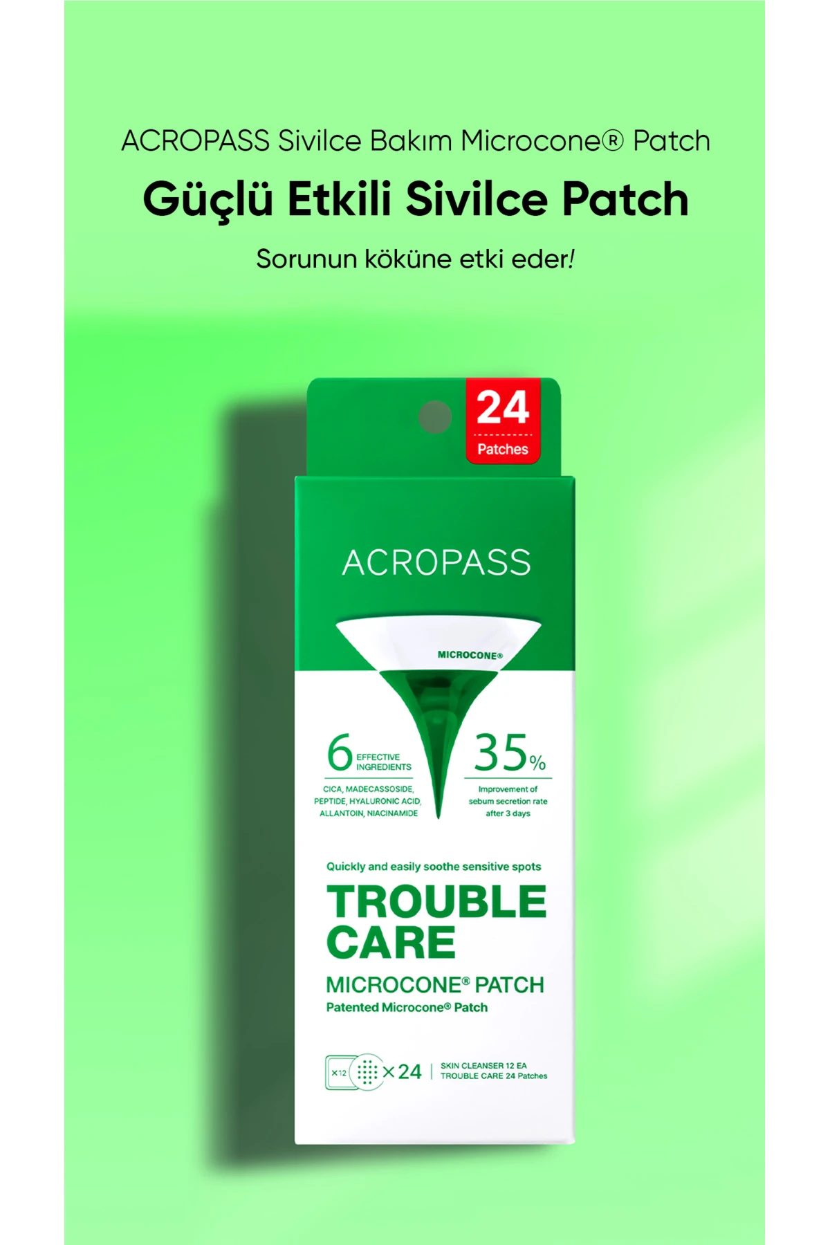 Yağ Bezesi ve Akneler için Mikro İğneli Bant Trouble Care Microcone Patch 24lü