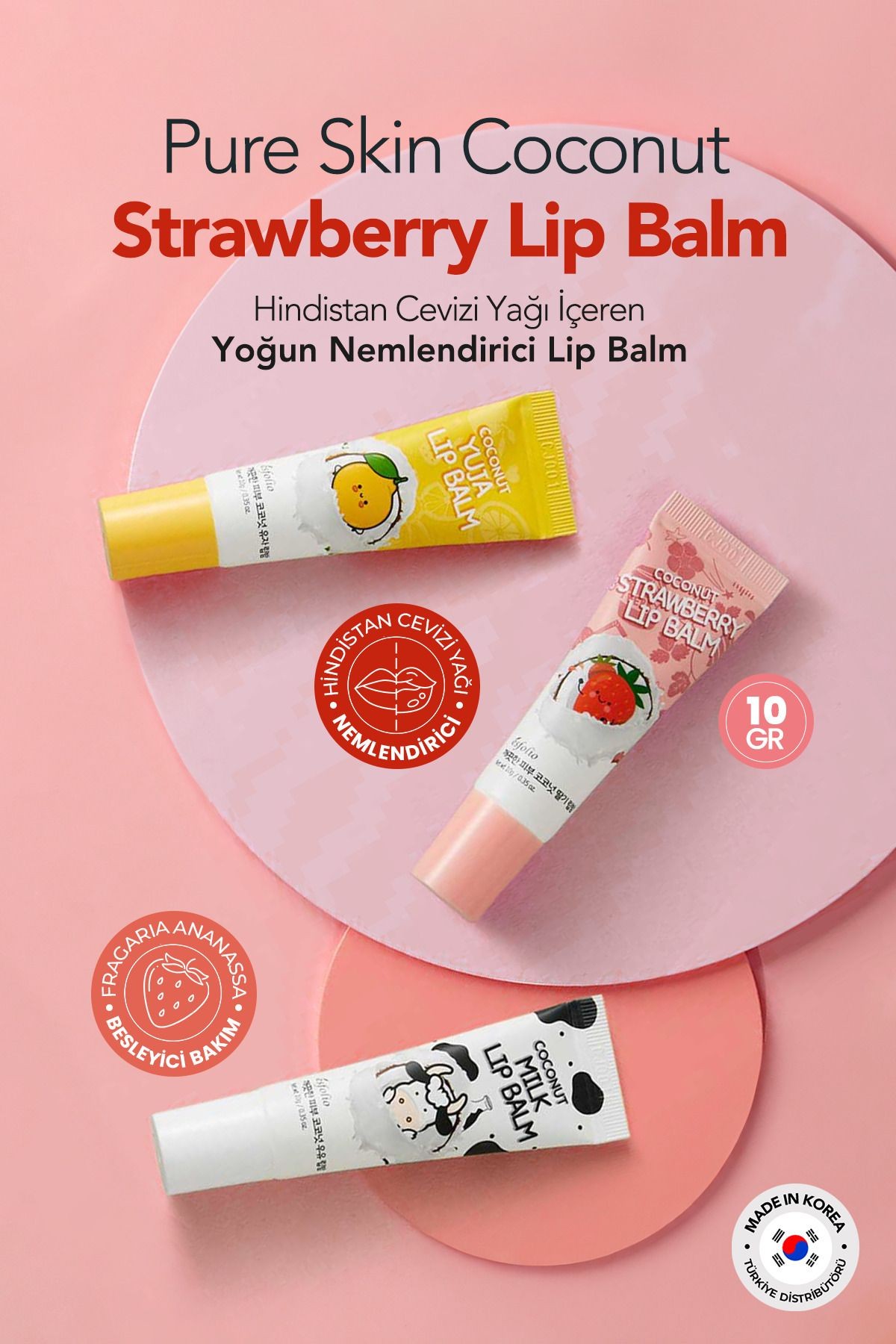 Hindistan Cevizi ve Çilek İçeren Onarıcı Dudak Balmı Esfolio Coconut Strawberry Lip Balm