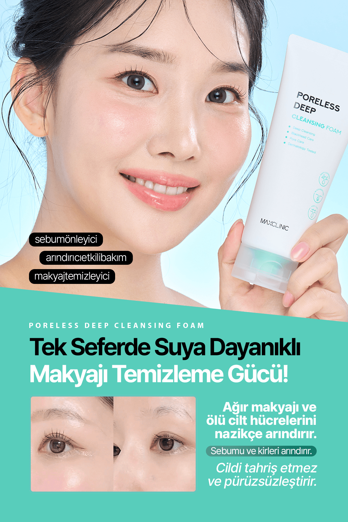 Gözenek ve Siyah Nokta İçin Yüz Temizleme Köpüğü Maxclinic Poreless Deep Cleansing Foam