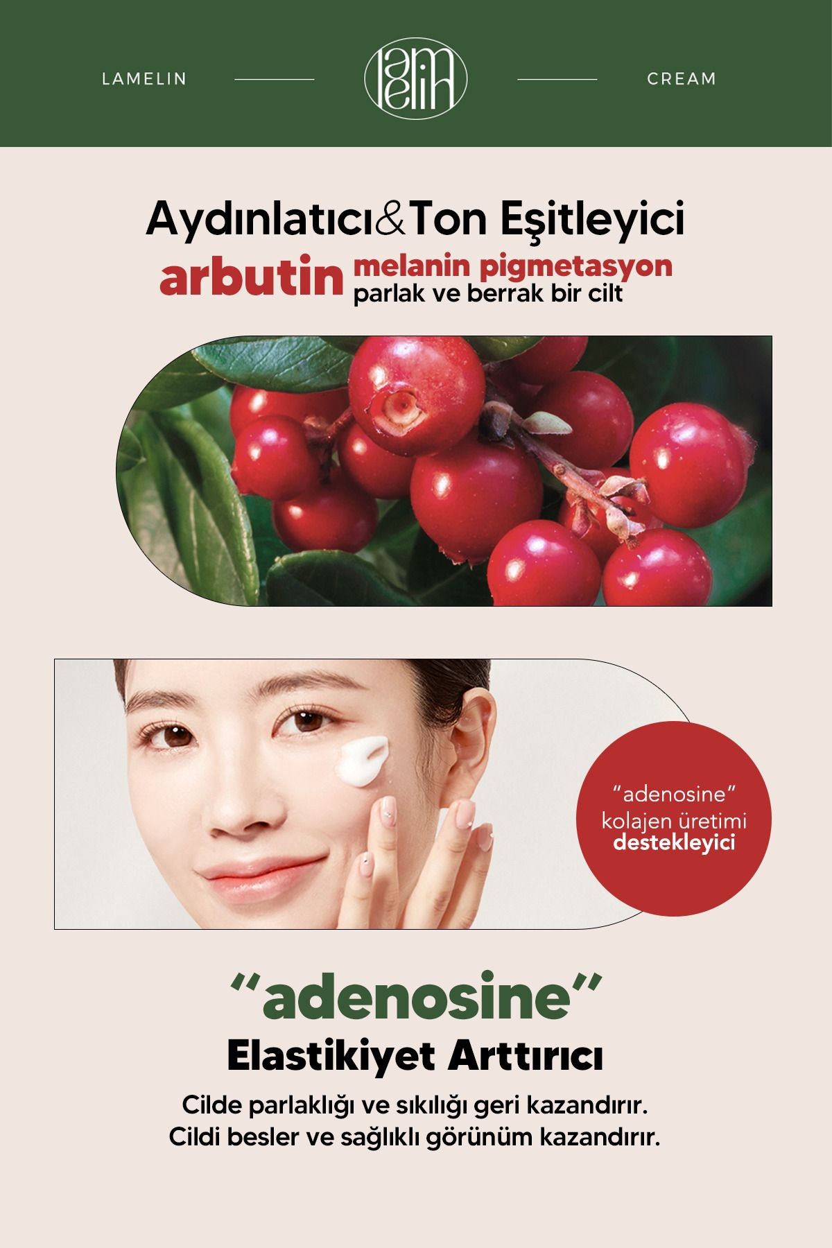 Arbutin İçeren Leke ve Yüz Bakım Kremi Lamelin Arbutin Pure Cream 50 ml