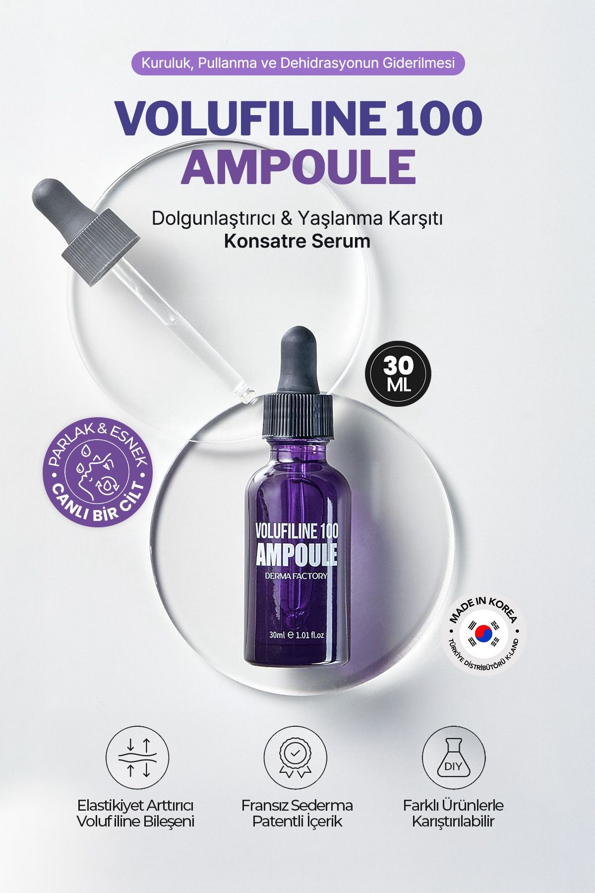 %100 Volufilin İçeren Dolgunlaştırıcı, Yaşlanma Karşıtı Konsantre Serum Derma Factory Volufilin 100