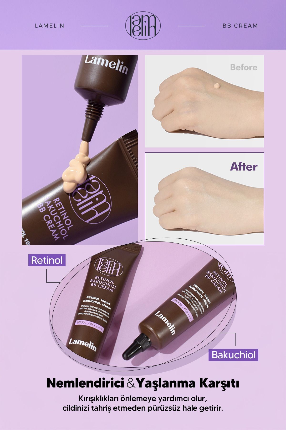 Retinol ve Bakuchiol İçeren Aydınlatıcı BB Krem 10 ml Lamelin BB Cream 10 ml