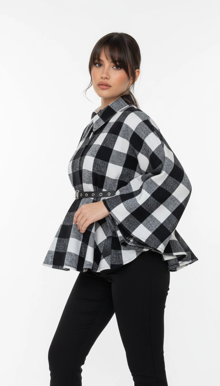 Gömlek Yakalı Ekose Desenli Panço