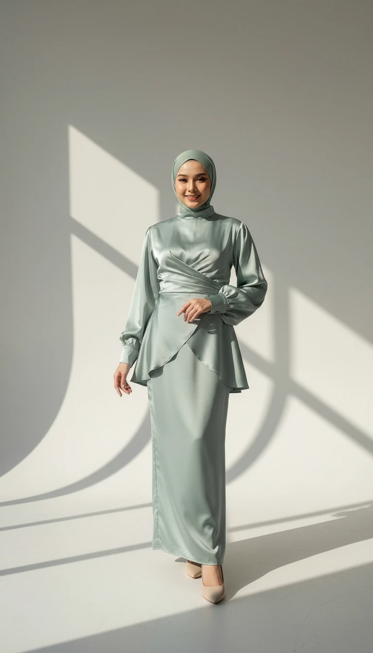 Kuşaklı Saten Tesettür Elbise