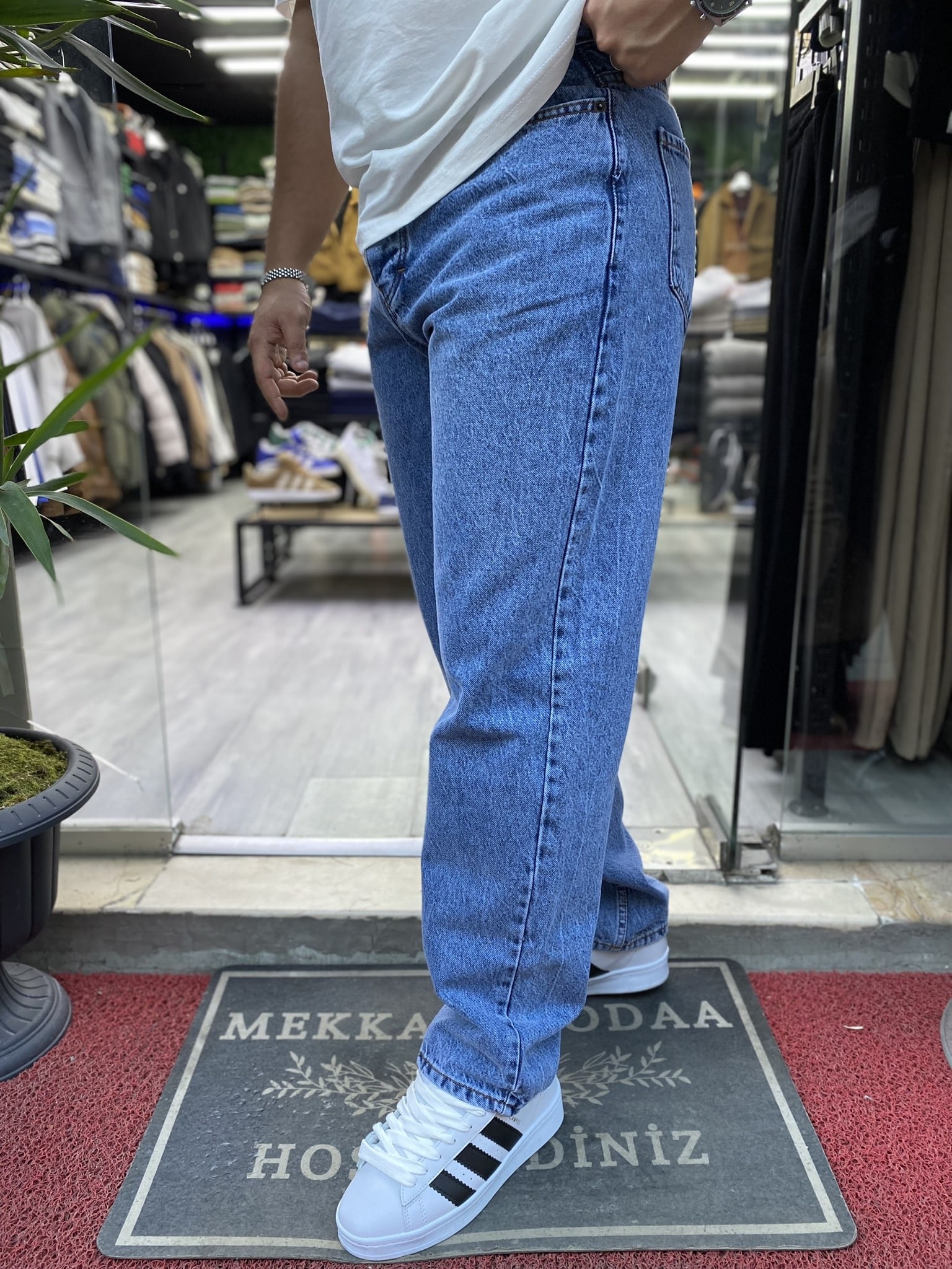 Baggy Jeans Buz Taşlama Mavi