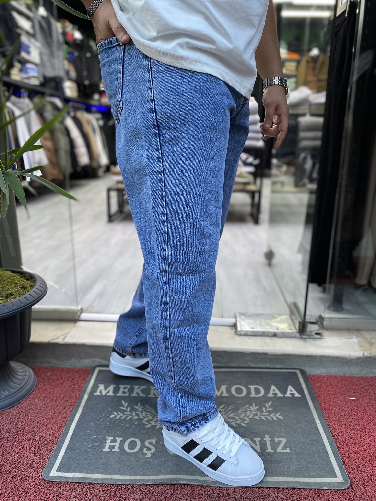 Baggy Jeans Buz Taşlama Mavi