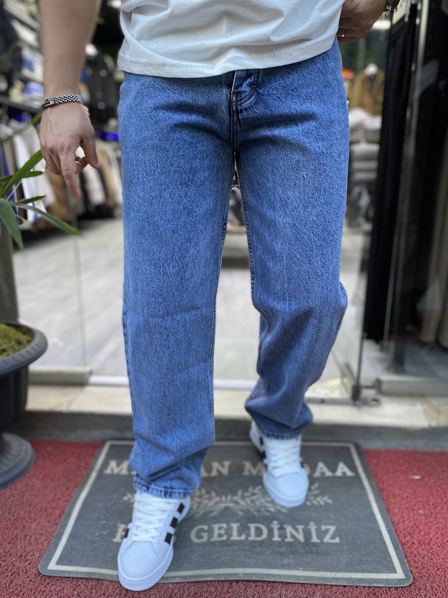 Baggy Jeans Buz Taşlama Mavi