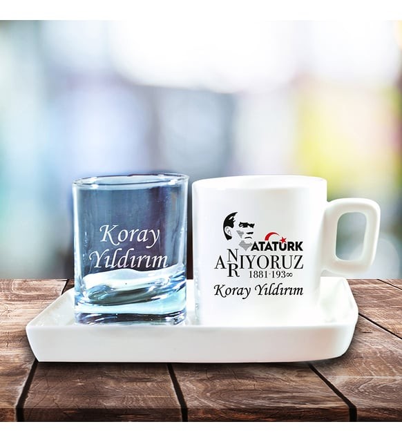 İsme Özel Atatürk'ü Anıyoruz-Arıyoruz Kahve Fincanı ve Bardağı