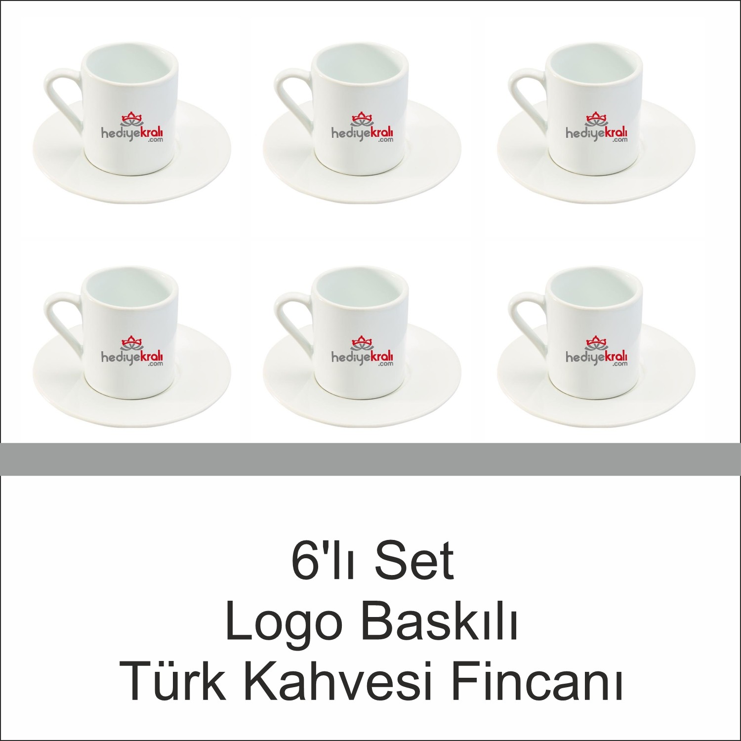 Logo Baskılı Türk Kahvesi Fincan Seti 6'lı Set 