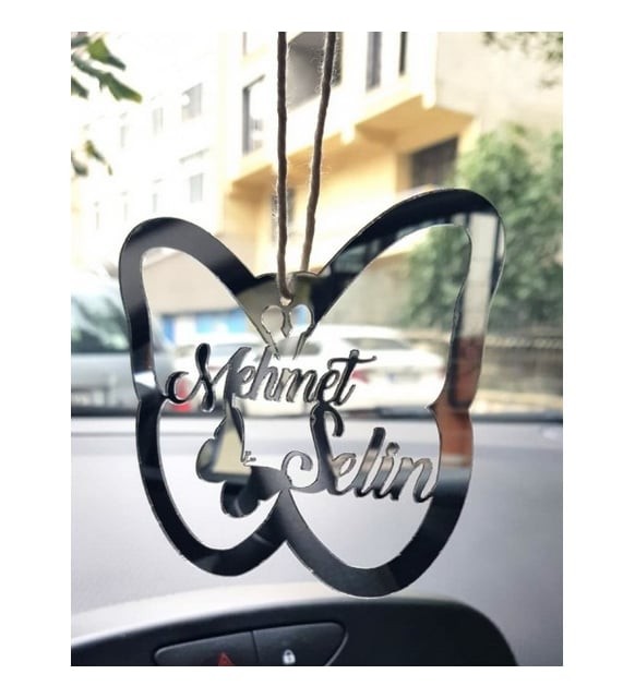 Kelebek Tasarımlı Gümüş Ayna Renk Araba Dikiz Aynası Süsü 