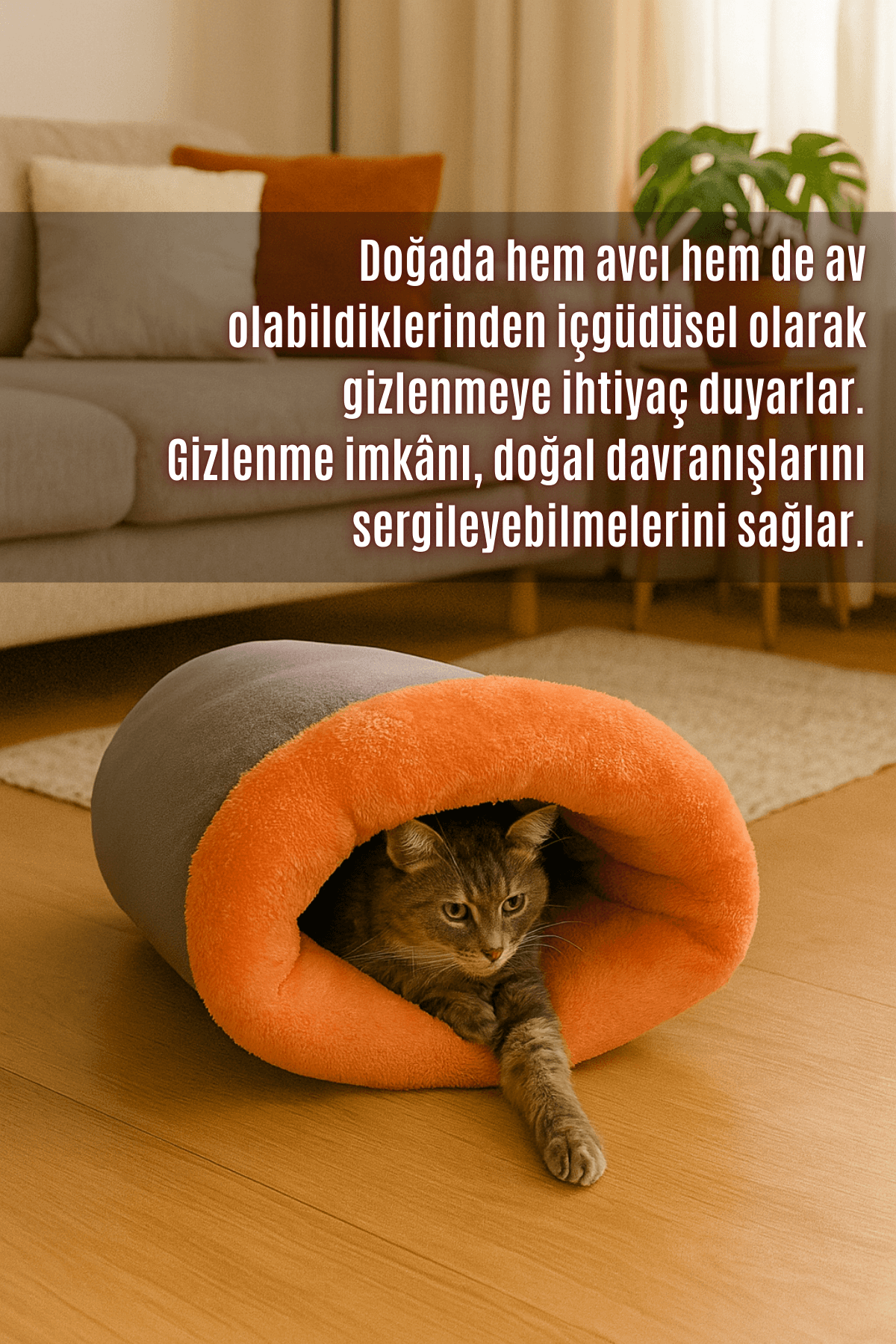 Mağara (45x40cm) - Modern kedi/köpek mağara yatak, Saklanma alanı, Sakinleştirici, Konforlu