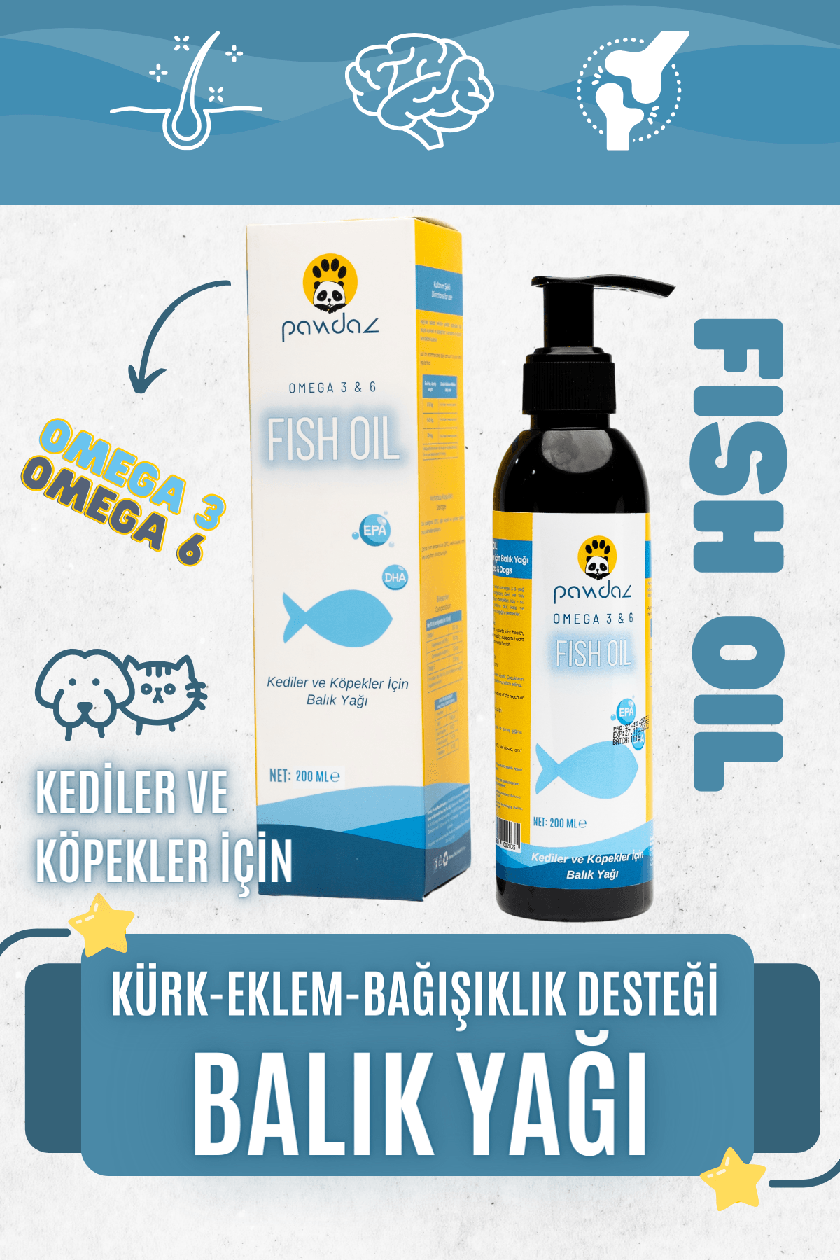 Fish Oil - 200 ml. - Deri ve tüy sağlığını destekleyen balık yağı (omega 3-6)
