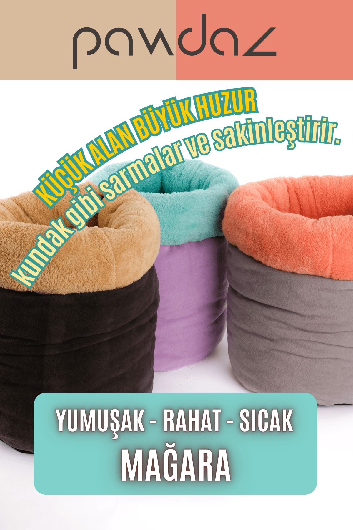Mağara (45x40cm) - Modern kedi/köpek mağara yatak, Saklanma alanı, Sakinleştirici, Konforlu