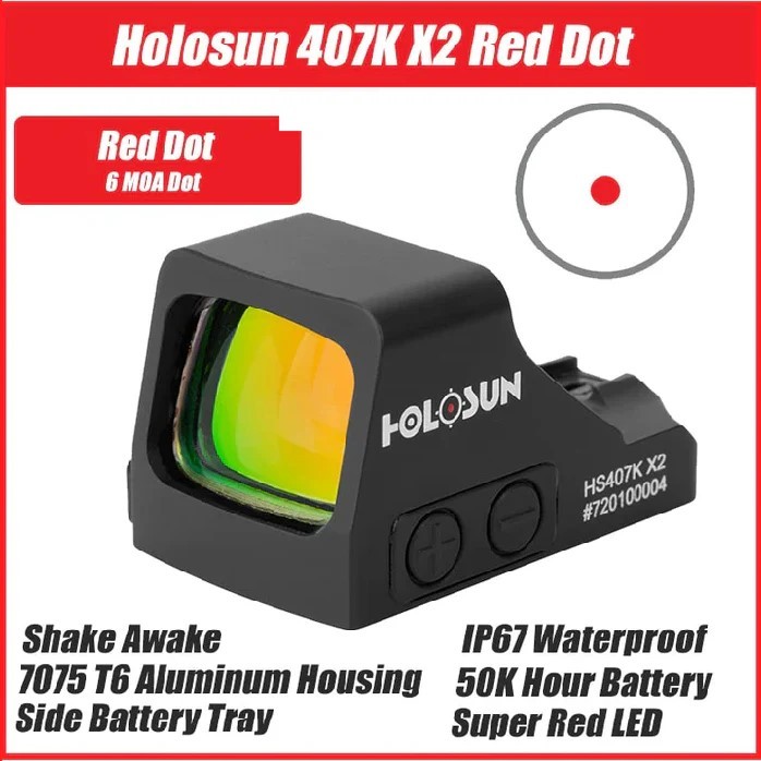 Holosun HS407K X2 Refleks Red Dot (6 MOA)