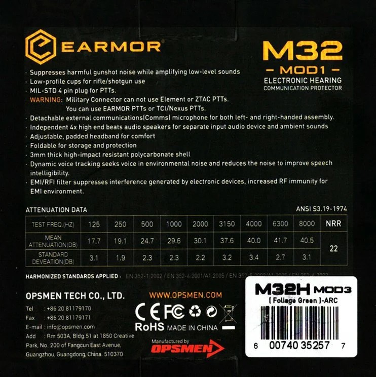 OPSMEN EARMOR ''M32H MOD3'' TACTICAL KASK TIPI MIKROFONLU Aktif Koruma Atış Kulaklığı