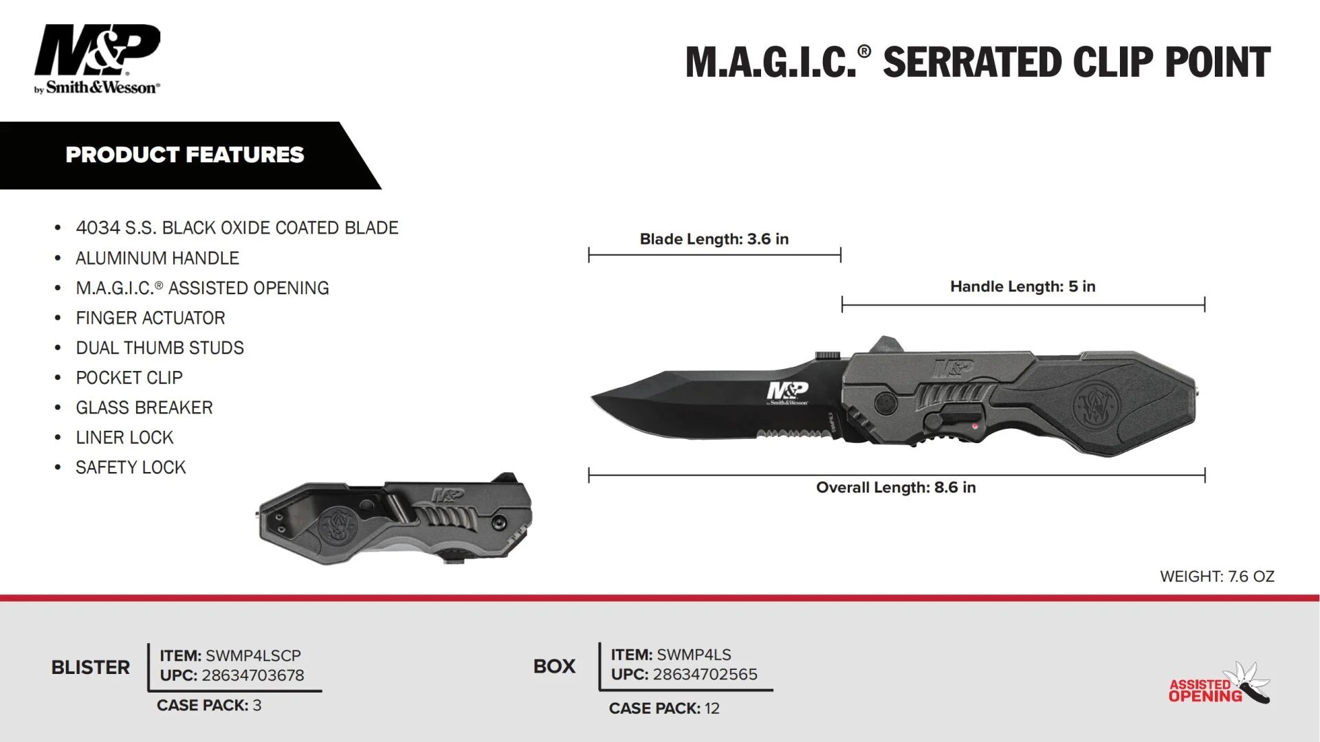 Smith & Wesson® M&P M.A.G.I.C Assisted Opening Knife Bıçak SWMP4LSCP
