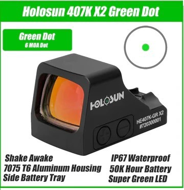 Holosun HS407K X2 Refleks Red Dot (6 MOA)