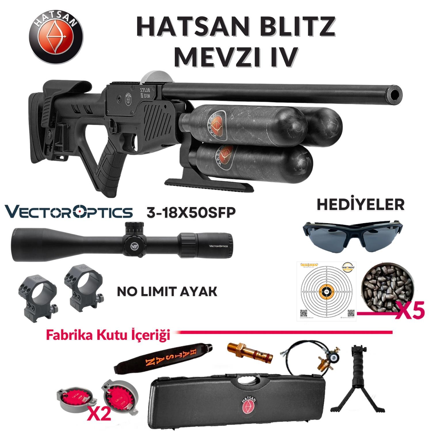 HATSAN BLITZ MEVZI IV 5,5mm Vector Optics Everest 3-18x50SFP Gen II Kampanya Seti