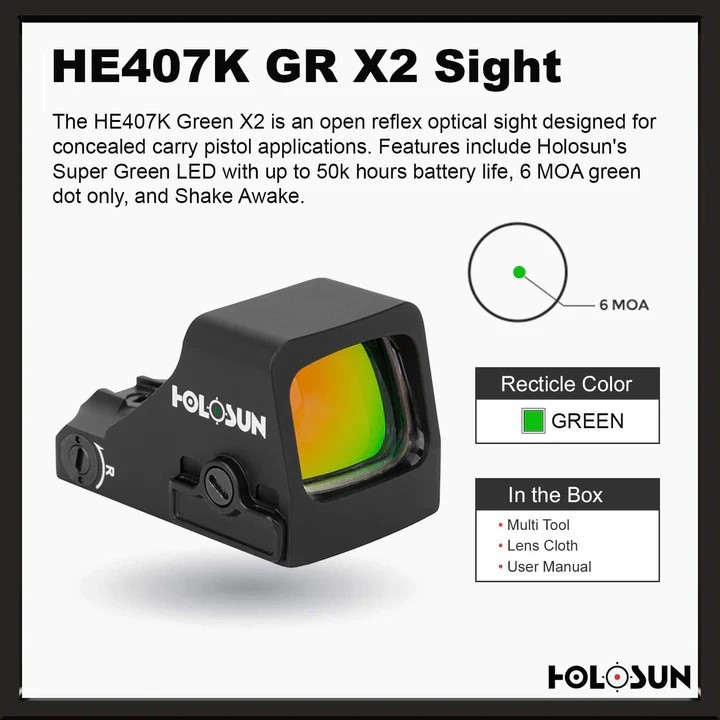 Holosun HS407K X2 Refleks Red Dot (6 MOA)