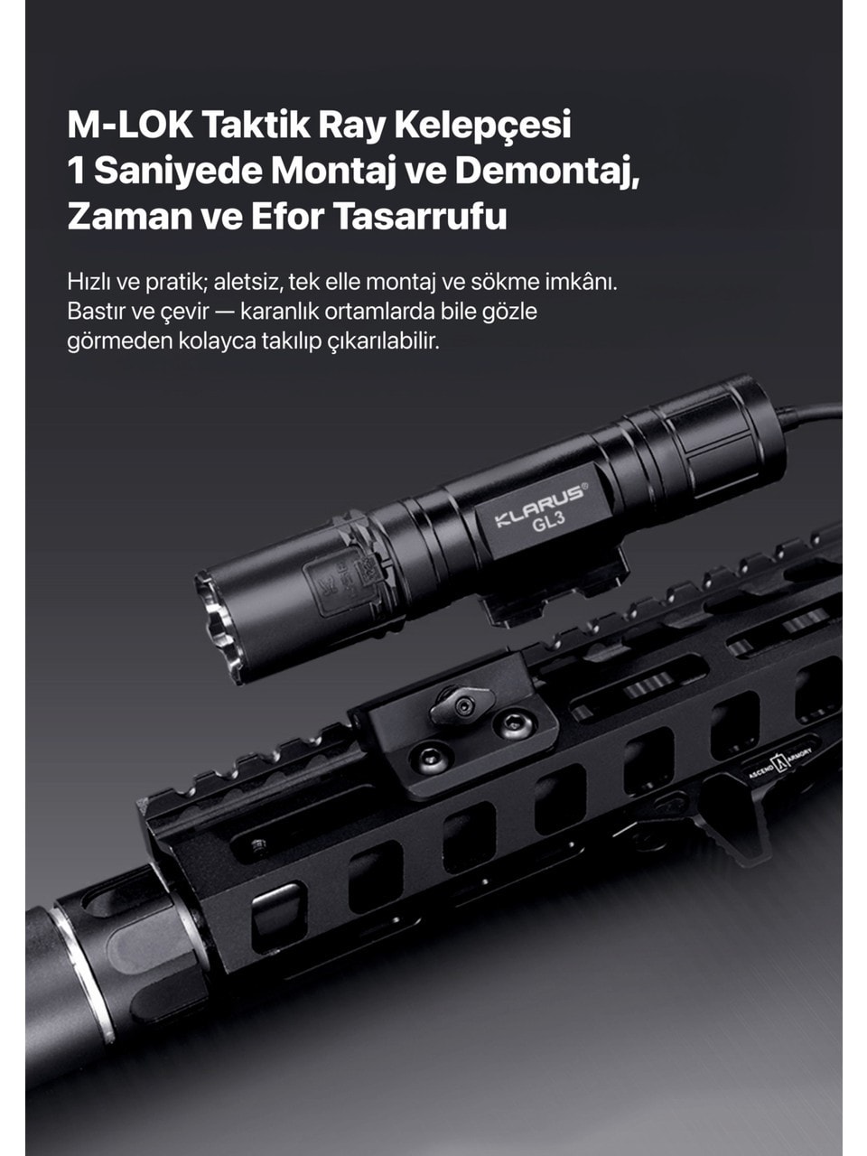 Klarus GL3 Quick-Detach M-LOK 2100 Lümen Tüfek Feneri