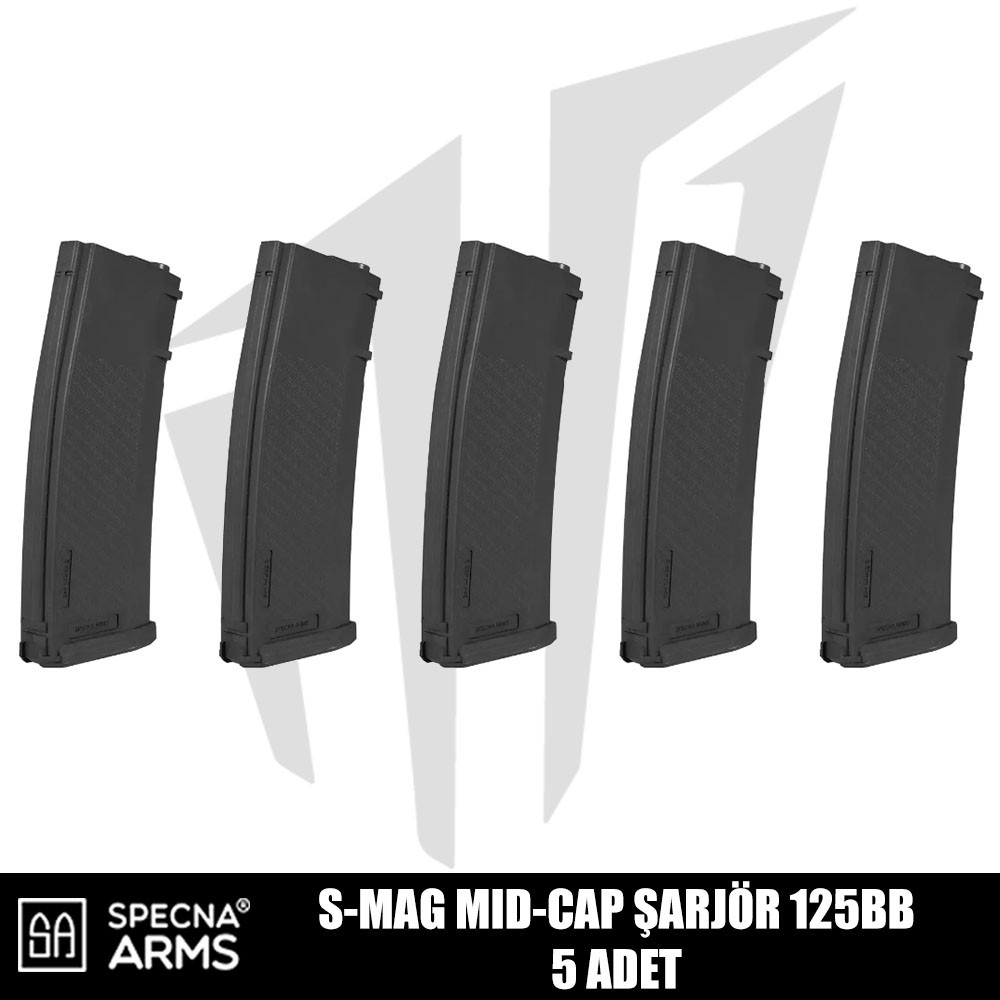 Specna Arms M4M16 Airsoft Tüfekleri İçin S-Mag Mid-Cap 125 BB Airsoft Şarjör – Siyah