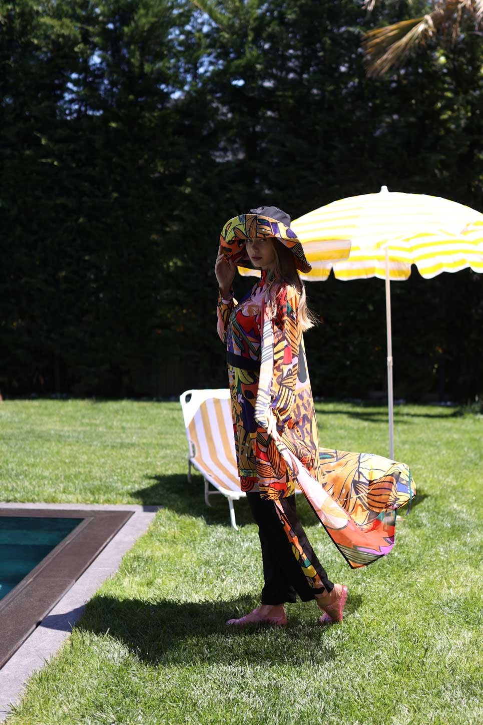 Pineapple Patterned Black Hooded Hijab Swimsuit