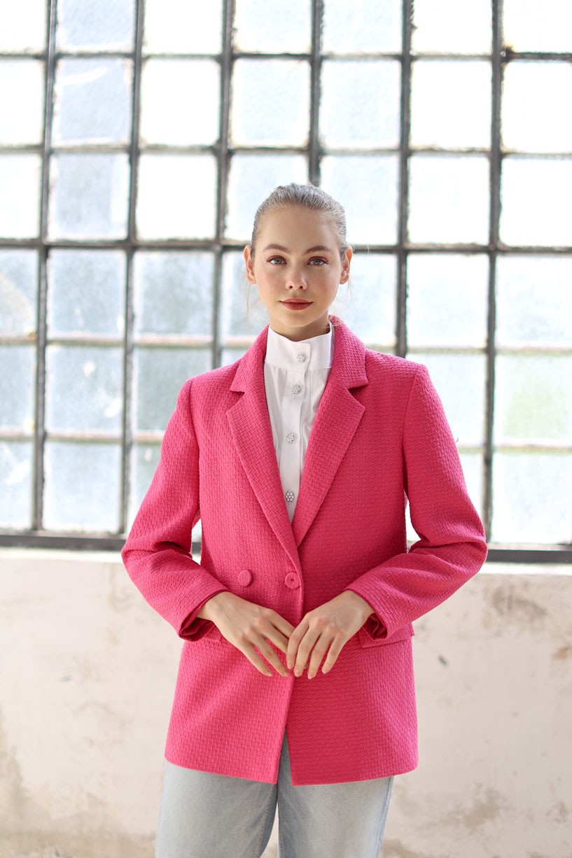 Pembe Dokulu Blazer Ceket