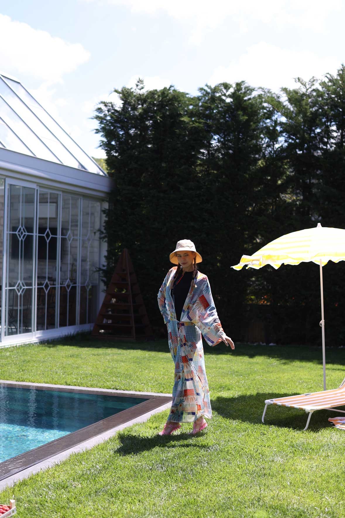 Pineapple Patterned Black Hooded Hijab Swimsuit