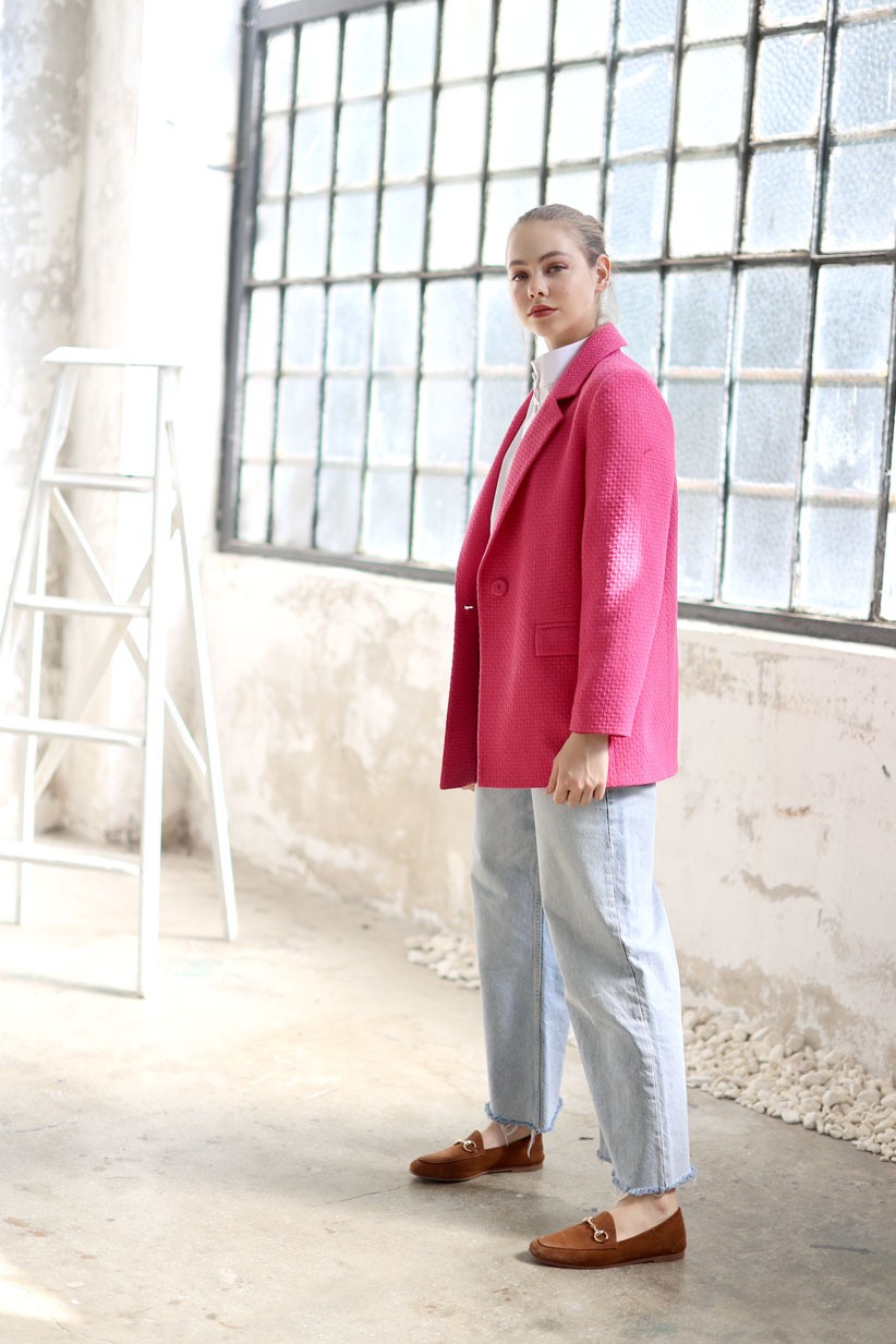 Pembe Dokulu Blazer Ceket