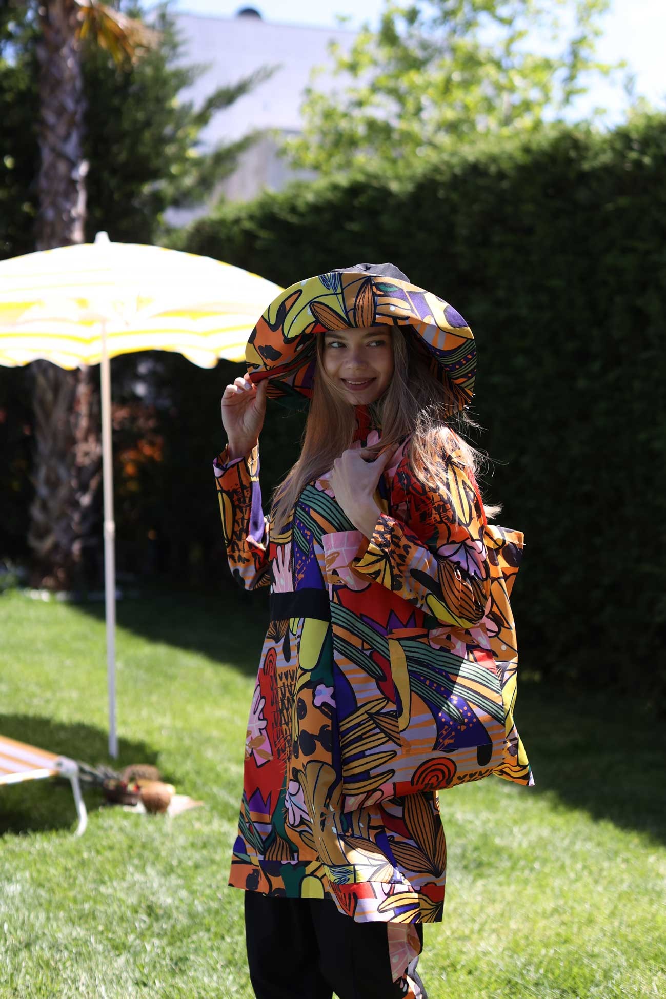 Pineapple Patterned Black Hooded Hijab Swimsuit