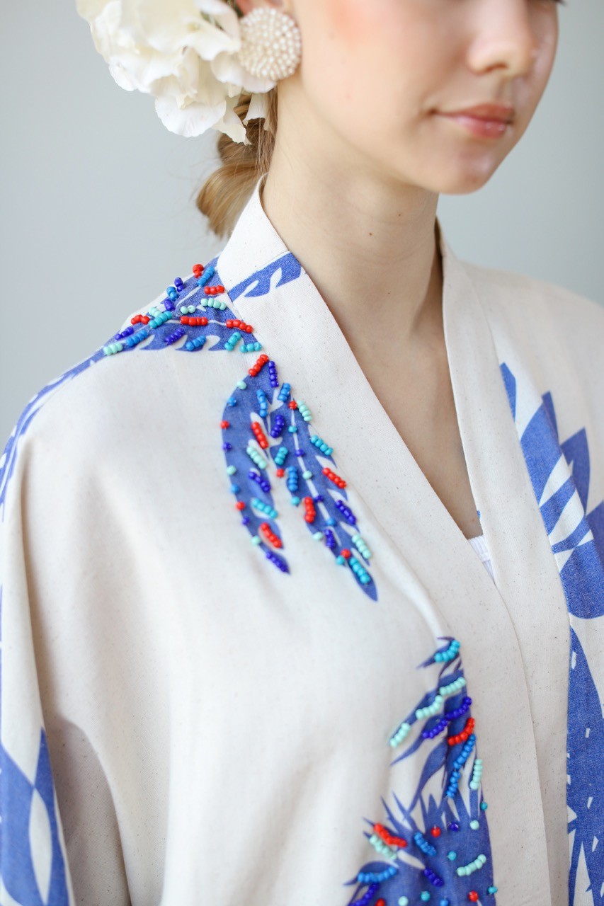 Keten Karışımlı Palmiye Kimono