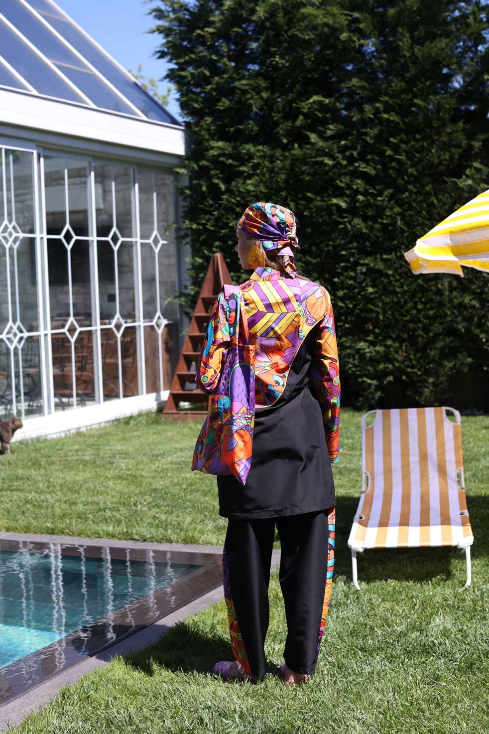 Pineapple Patterned Black Hooded Hijab Swimsuit