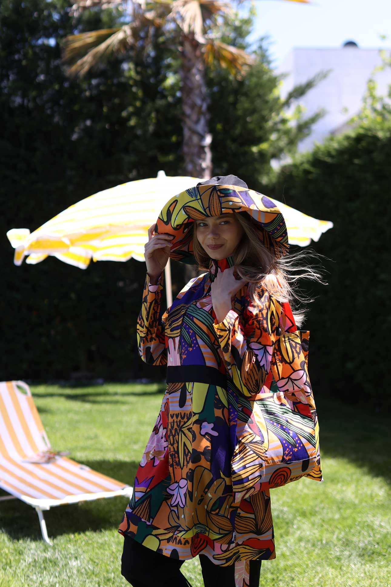 Pineapple Patterned Black Hooded Hijab Swimsuit