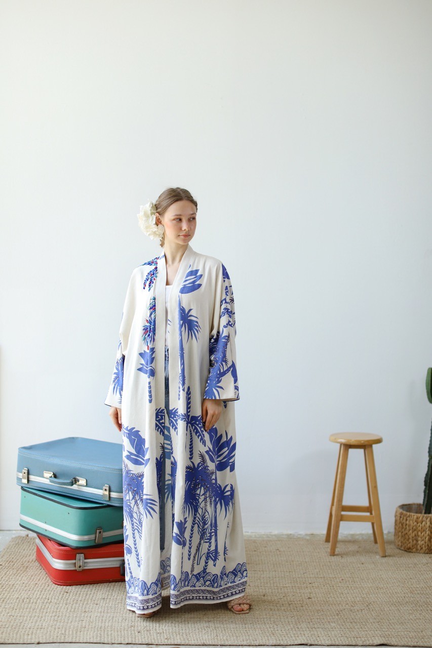 Keten Karışımlı Palmiye Kimono