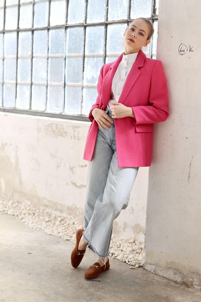 Pembe Dokulu Blazer Ceket