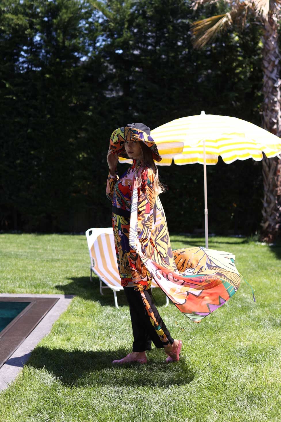Pineapple Patterned Black Hooded Hijab Swimsuit