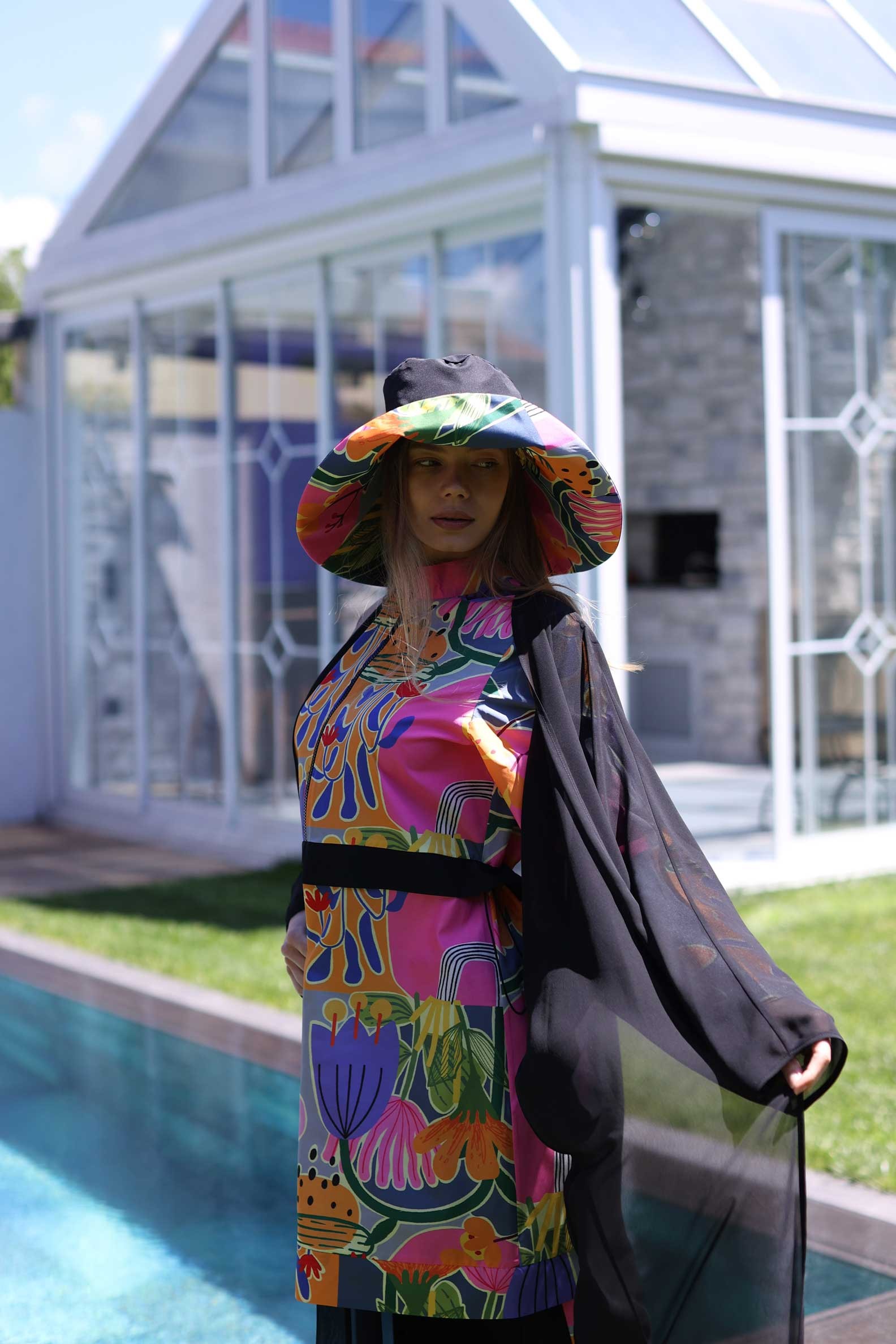 Pineapple Patterned Black Hooded Hijab Swimsuit