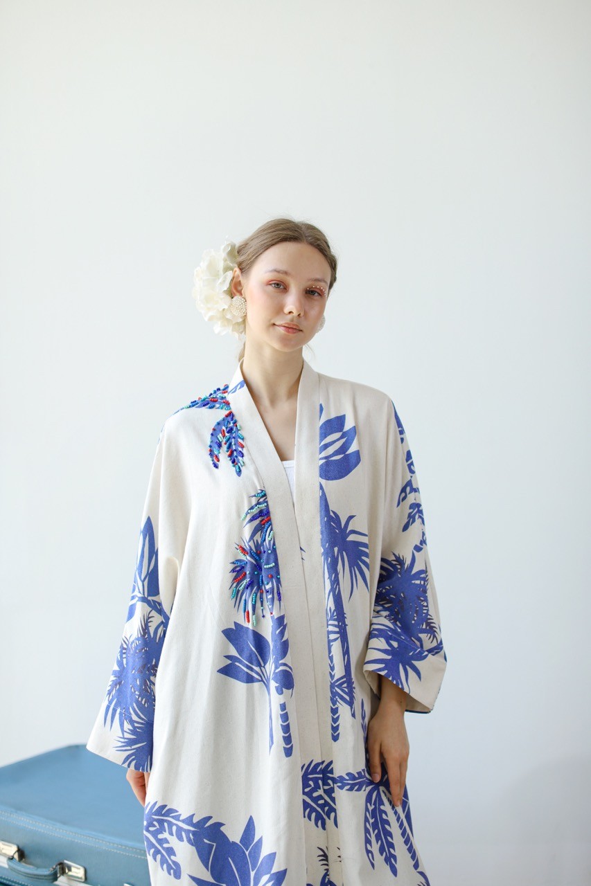 Keten Karışımlı Palmiye Kimono