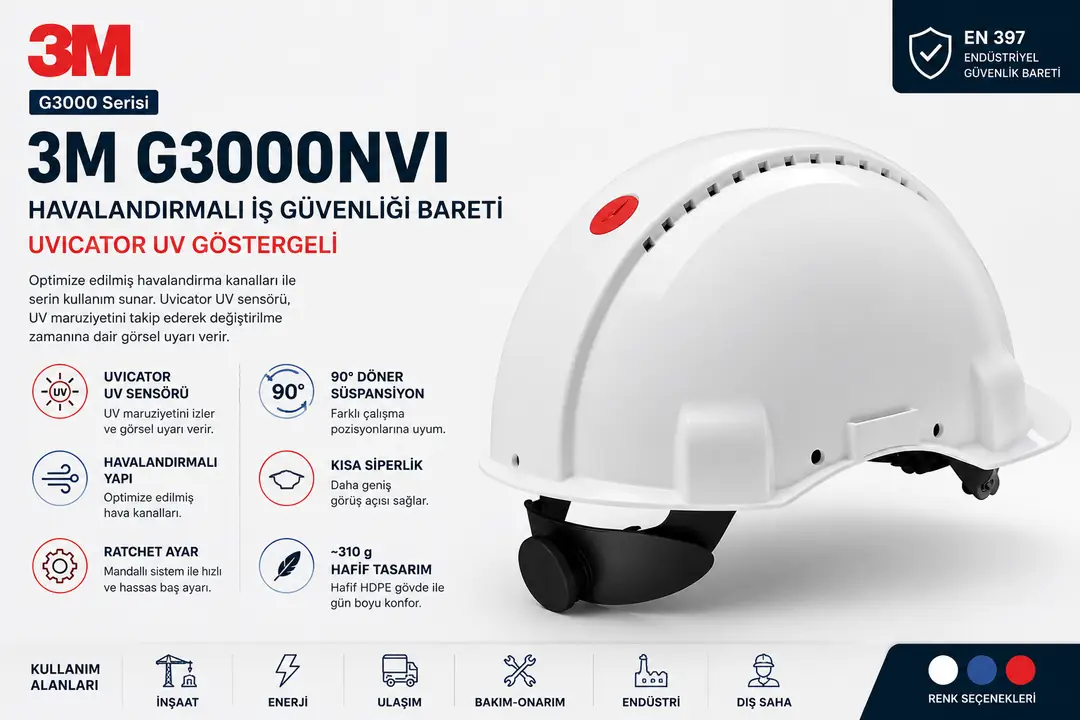 3M G3000NVI Uvicator havalandırmalı iş güvenliği bareti