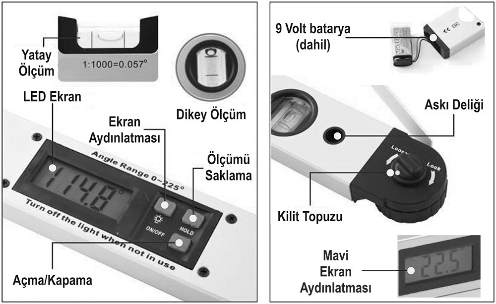 Dijital Açı Ölçerli Su Terazisi 16"/400 Mm