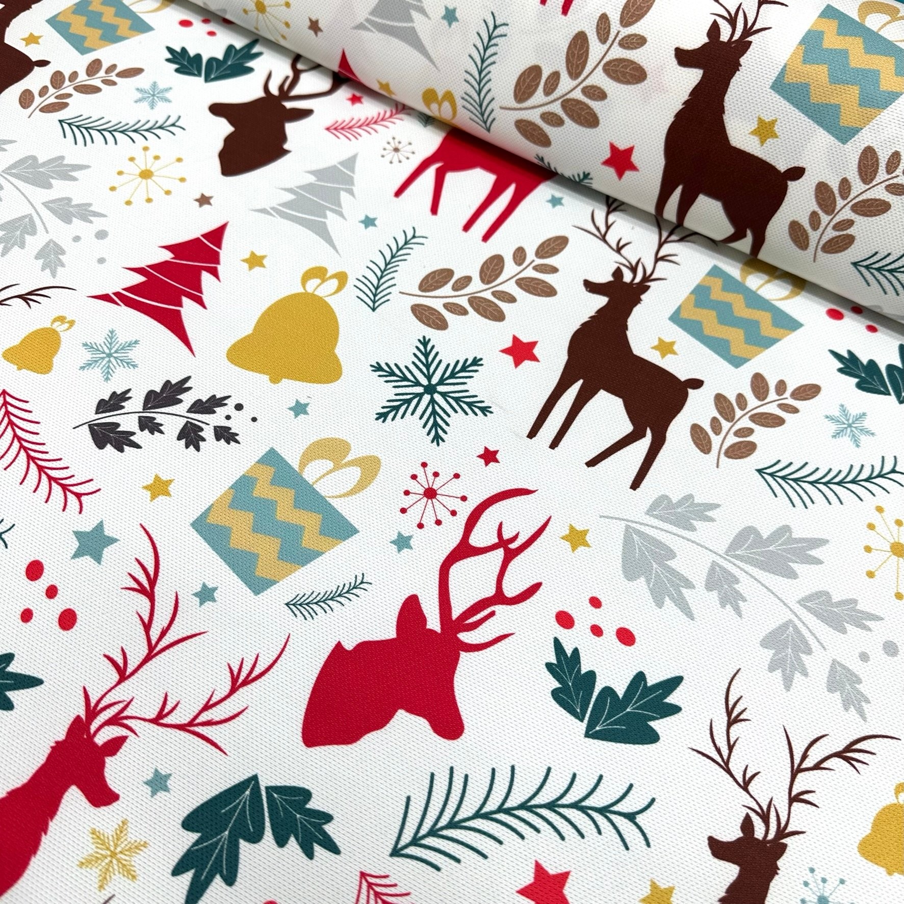 Christmas Branches and Deers Digital Printing Fabric