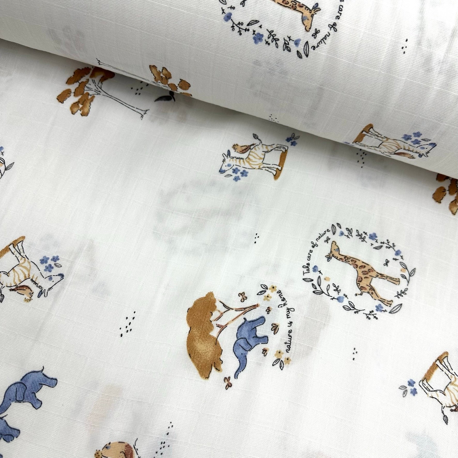 Blue Elephant Muslin Cloth Fabric