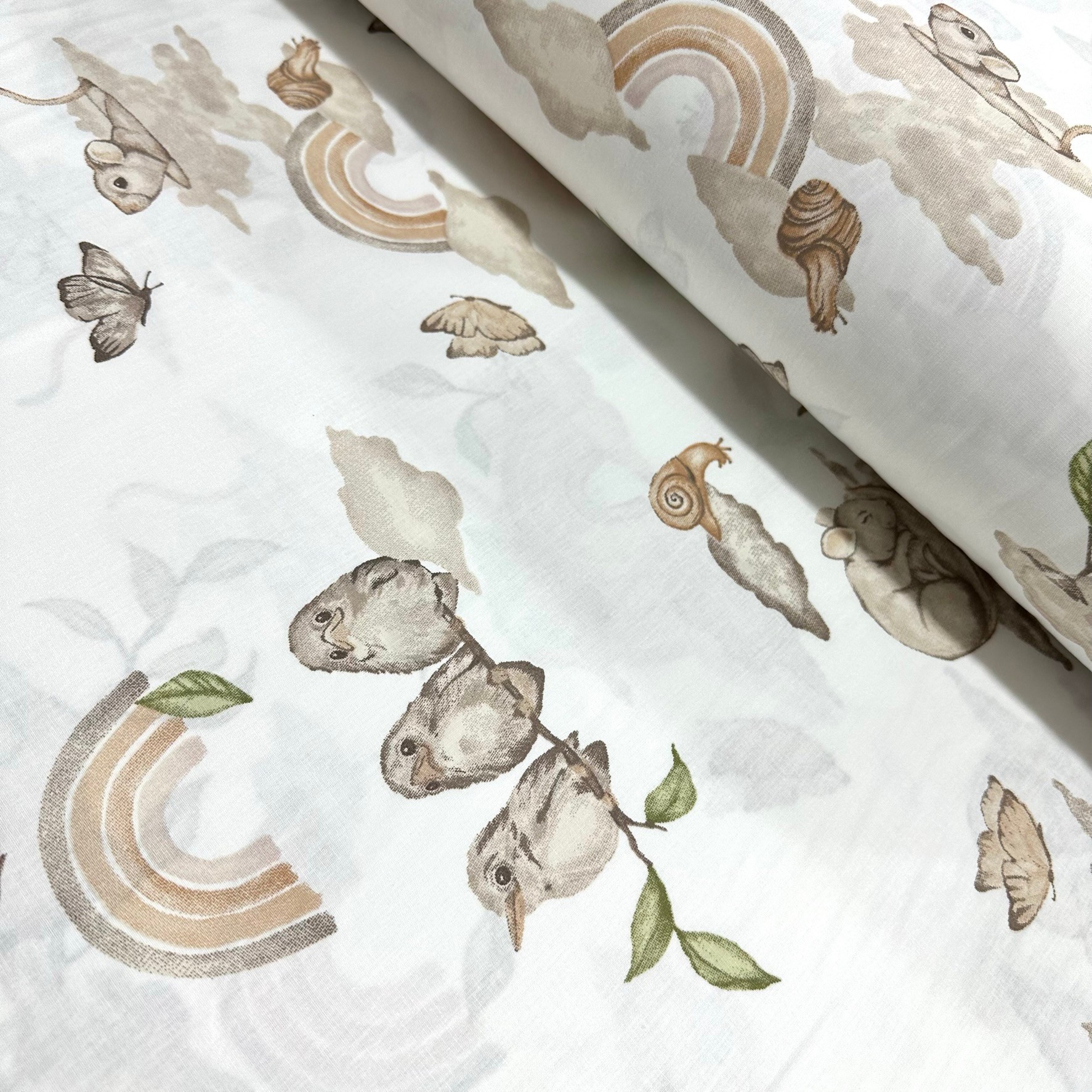 Coffee Forest Animals Poplin Fabric