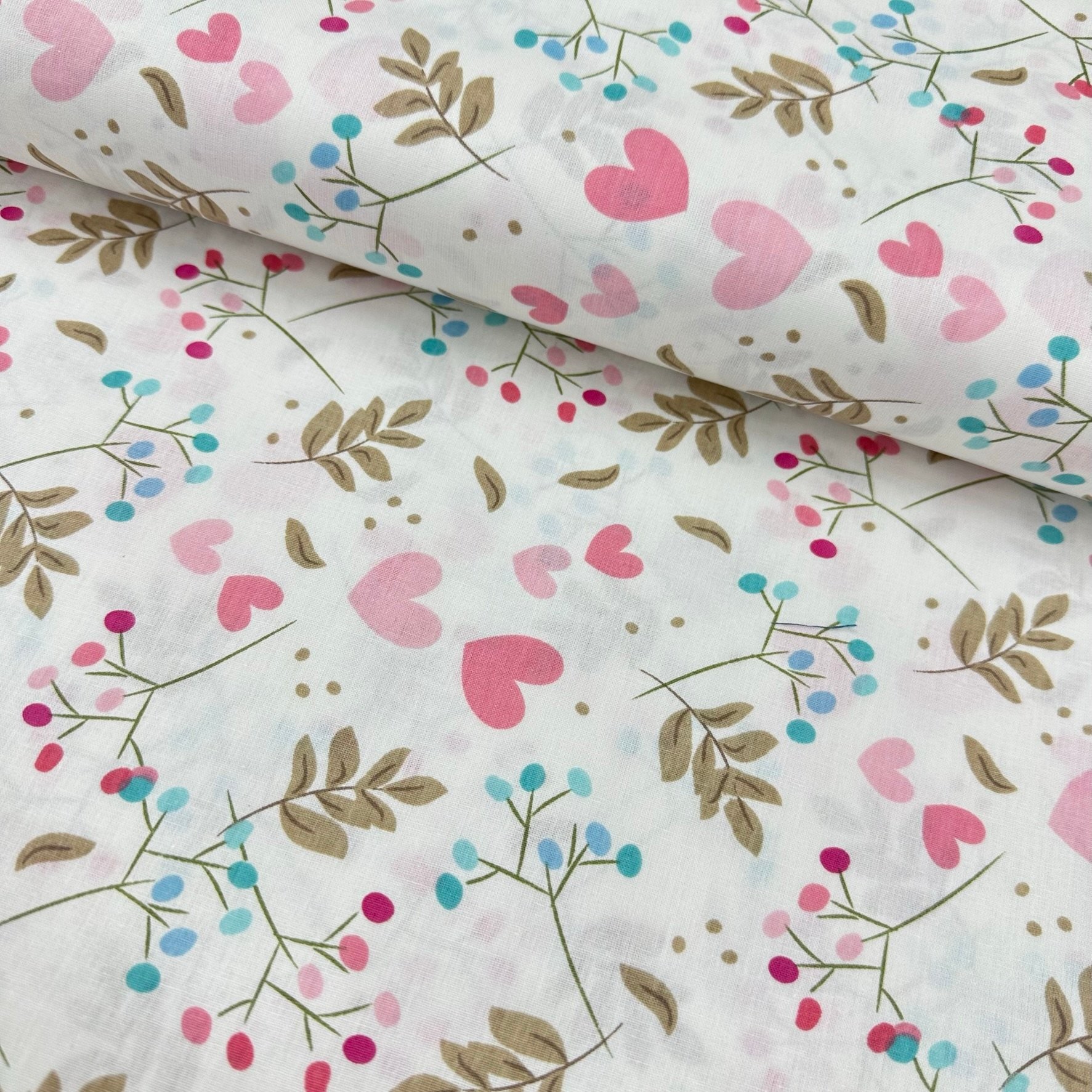 Hearts And Leaves Poplin Fabric