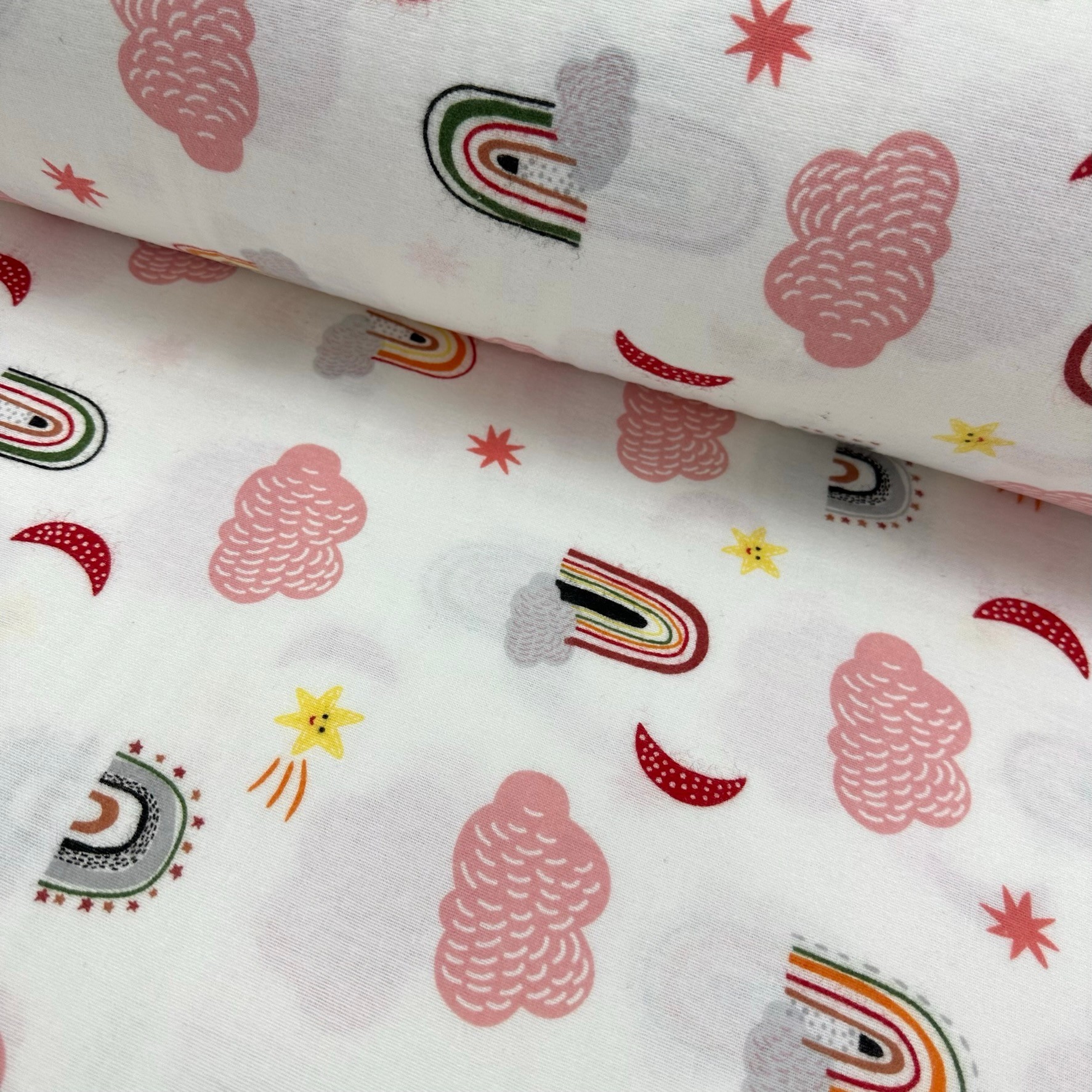 Clouds and Rainbows Flannel Fabric