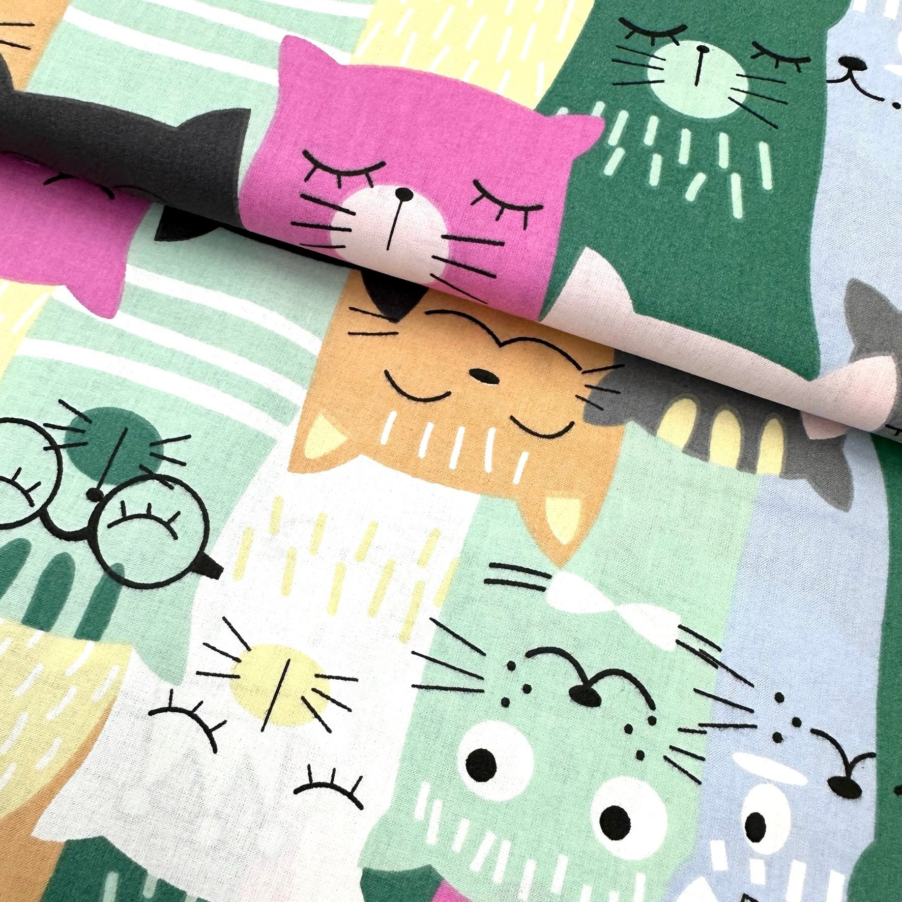 Sequential Cats Poplin Fabric