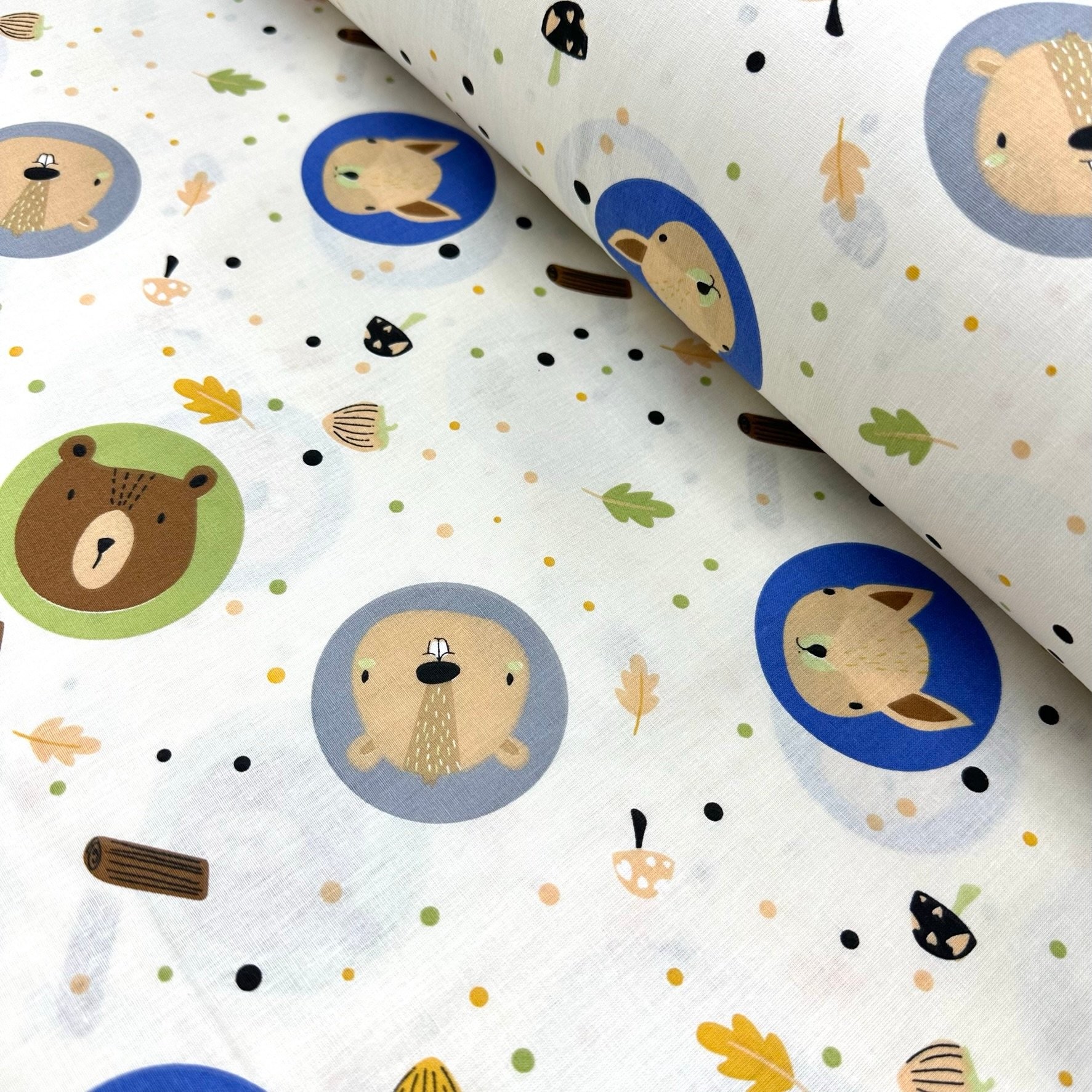 Autumn Animals Poplin Fabric